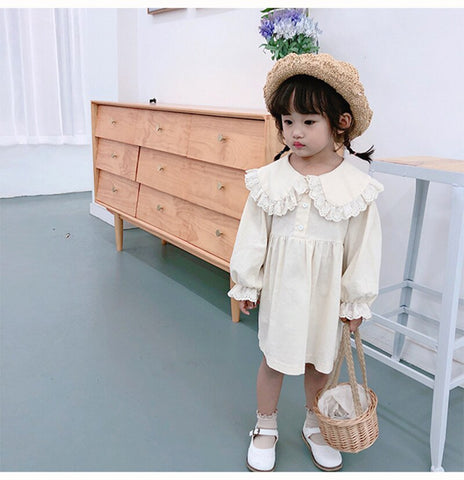 Girls Summer Dress Solid Color Girl Child Dress Long Sleeve Children Party Dresses Casual Style Costumes For Girls