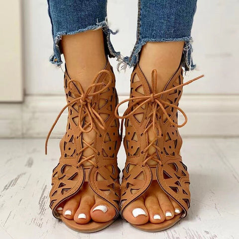 2023 Woman Summer Shoelaces Gladiator Boot Sandals  Leisure Wedge Heel Comfort Women Shoes R