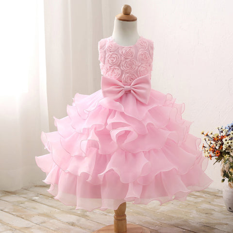 Flower Party Dress for Girl Sleeveless Elegant Birthday Princess Tutu Gown Wedding Evening Formal Prom Kid's Dresses for 3-10 Yr