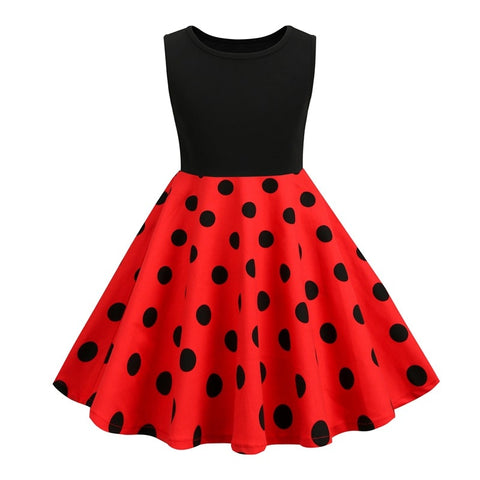 Kids Girls 50s Audrey Vintage Polka Dot Swing Party Rockabilly Dress Retro Peter Pan Doll Collar Wedding Casual Skater Dress