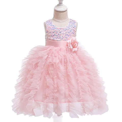 2023 New Toddler Kids Outfits Girls Princess Tutu Dress Sequin Sleeve Birthday Party Prom Ball Gown Pink 1 3 4 5 Years
