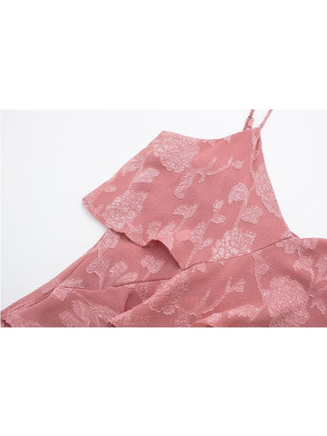 TRAF Summer Women Solid Camisole Dress 2023 New Female Deep V-Neck Layered Lace Decoration Spaghetti Strap Sheath Long Dress