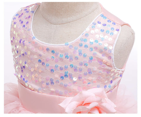 2023 New Toddler Kids Outfits Girls Princess Tutu Dress Sequin Sleeve Birthday Party Prom Ball Gown Pink 1 3 4 5 Years