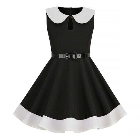 Kids Girls 50s Audrey Vintage Polka Dot Swing Party Rockabilly Dress Retro Peter Pan Doll Collar Wedding Casual Skater Dress
