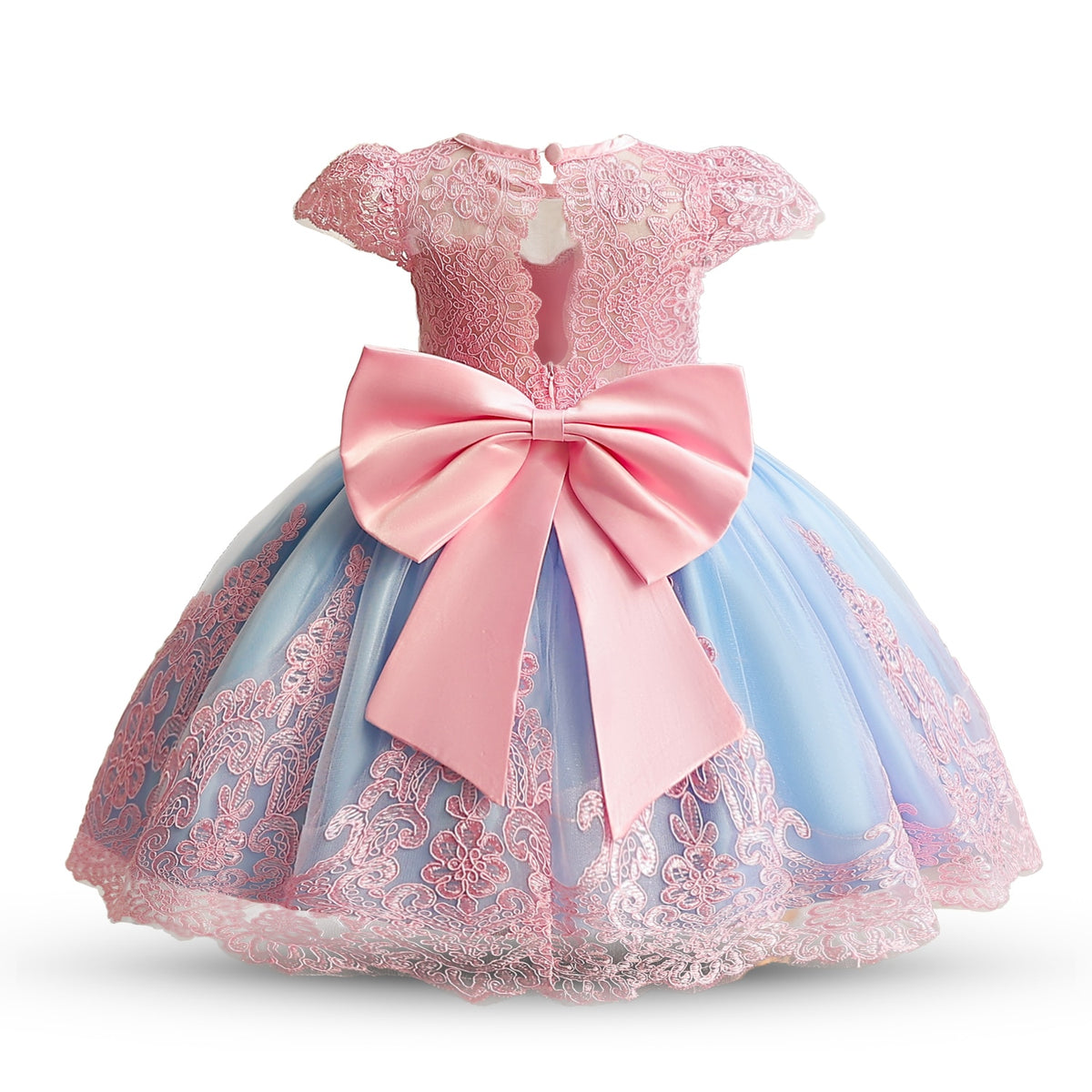 Summer Baby Girls Birthday Embroidery Floral Bow Dress Flower Girl Princess Evening Wedding Formal Gown Kids Party Gala Dresses