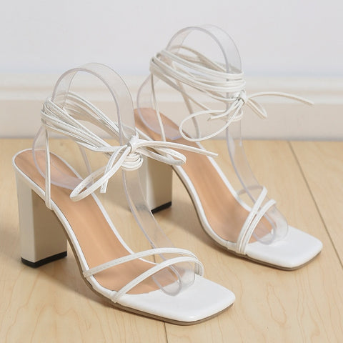 Woman Summer Ankle Strap Sandals Leather Cross-Tied High Heels Shoes Sexy Lace Up Party Sexy High Heel Wedding Shoes Size 35-43