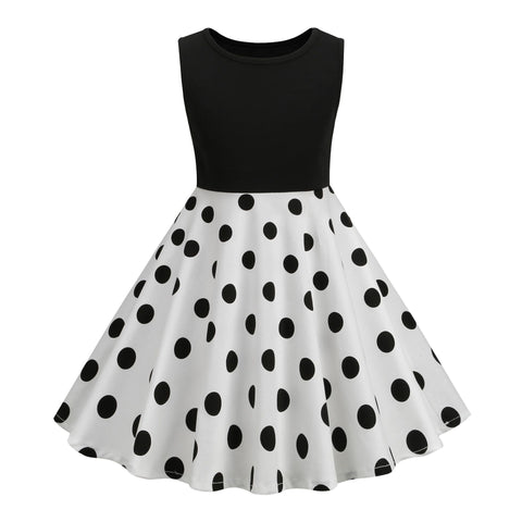 Kids Girls 50s Audrey Vintage Polka Dot Swing Party Rockabilly Dress Retro Peter Pan Doll Collar Wedding Casual Skater Dress