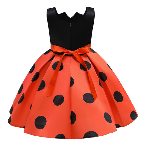3-10 New children's Christmas party dress baby wedding prom dress girl birthday dress 3-12 years old polka dot skirt bow dress