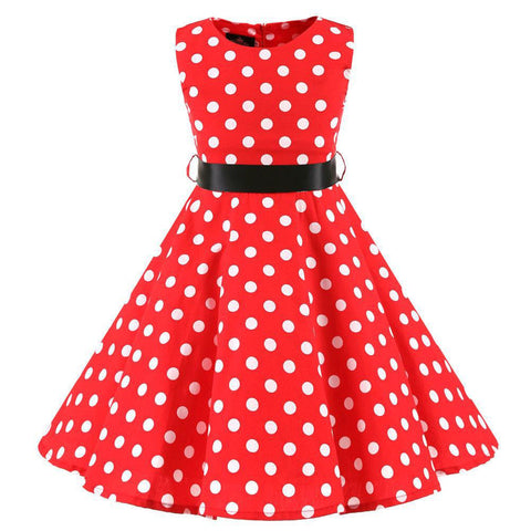 Children Summer Dresses Sleeveless Polka Dot Flower Performance Dress Retro Clothes Big Girls Fashion  Party Vestido Princesa