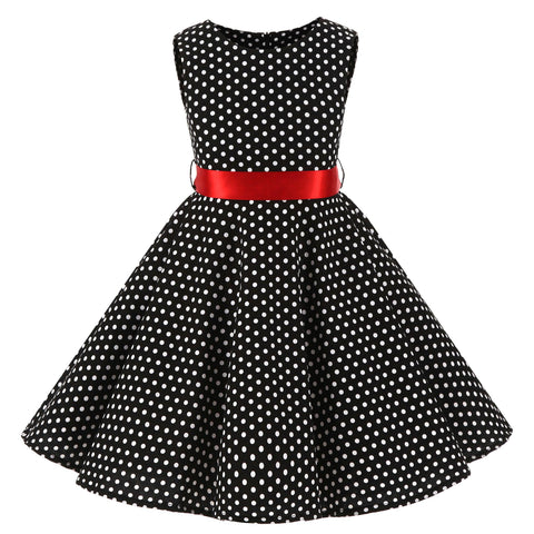 Children Summer Dresses Sleeveless Polka Dot Flower Performance Dress Retro Clothes Big Girls Fashion  Party Vestido Princesa