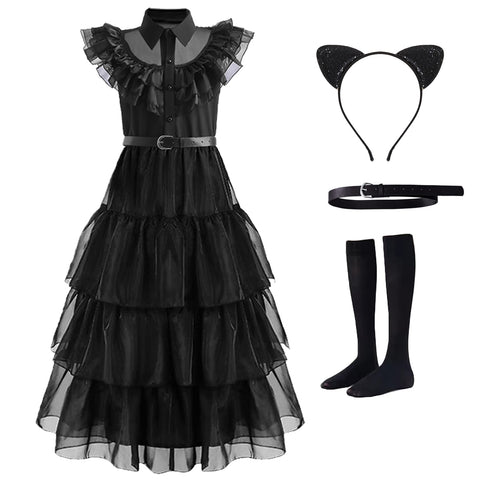 Wednesday Addams Cosplay For Girl Costume 2023 New Vestidos For Kids Party Dresses Carnival Easter Halloween Costumes 5-14 Years