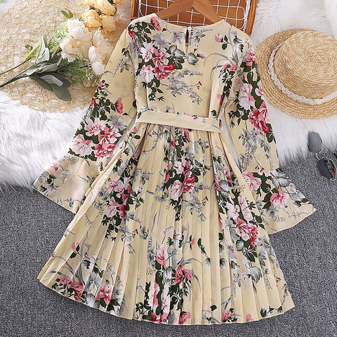 2023 New Autumn Spring Flower Princess Dresses For Girl 4-12 Years Full Sleeve Teenager Children Birthday Present Clothes