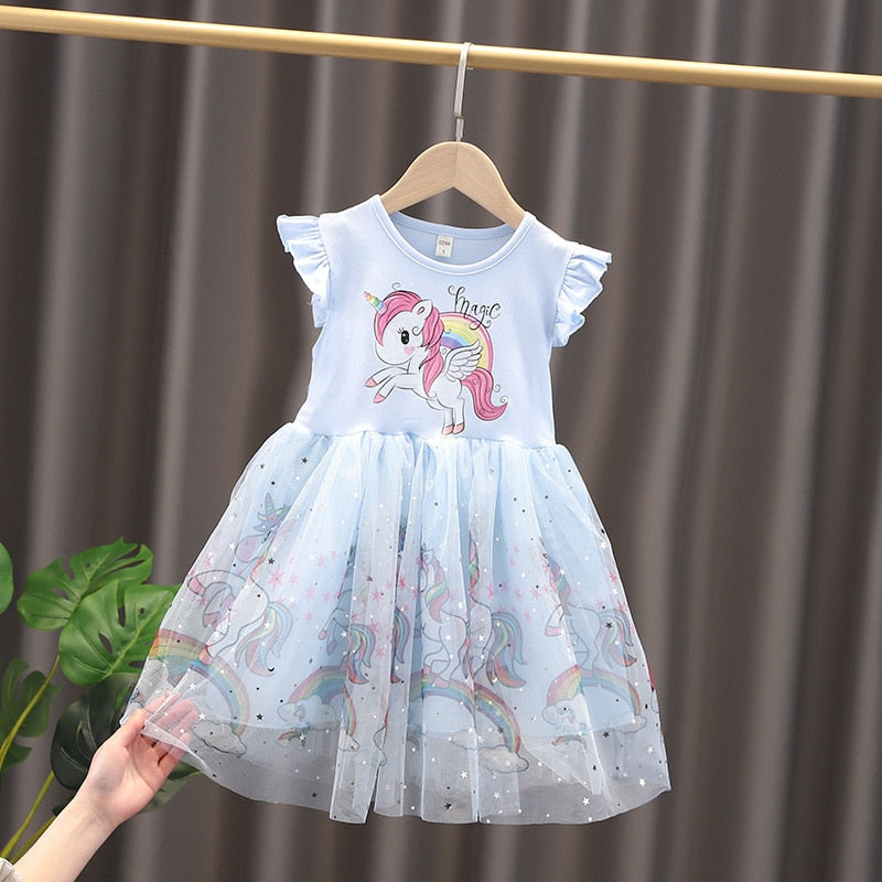 Girls Clothes 2023 New Summer Princess Dresses Flying Sleeve Kids Dress Unicorn Party Baby Dresses for Children Clothing 3-8Y