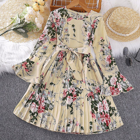 2023 New Autumn Spring Flower Princess Dresses For Girl 4-12 Years Full Sleeve Teenager Children Birthday Present Clothes