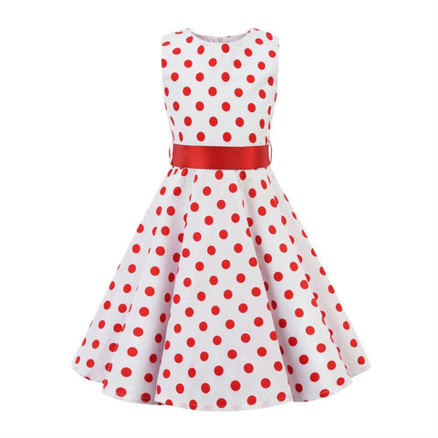Children Summer Dresses Sleeveless Polka Dot Flower Performance Dress Retro Clothes Big Girls Fashion  Party Vestido Princesa