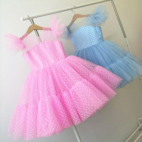 Girls Princess Dress Kids Elegant Wedding Tutu Prom Dresses Children Tulle Flare Sleeve Communion Party Formal Evening Clothes