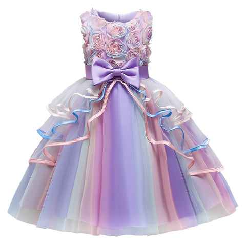 Kids Unicorn Dress for Girls Flower Rainbow Princess Fancy Birthday Party Dress Halloween Perform Costume Unicorn Girl Dress
