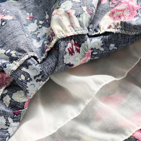 Summer Girls Denim Floral Dress Baby Kids Fashion Outfit Party Dress with Rose 2-10Y Children Flying Short Sleeve Casual Clothes