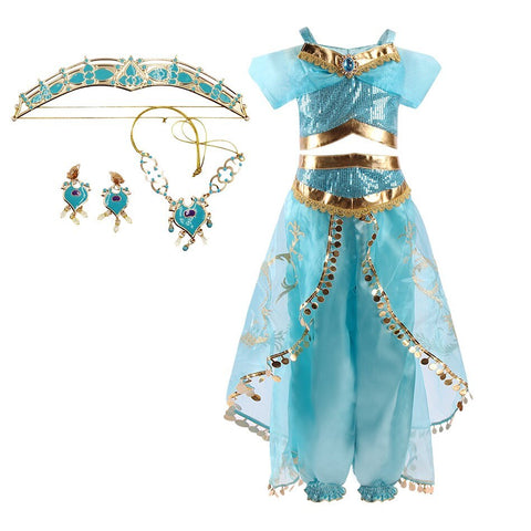 Girls Arabian Princess Costume Jasmine Dress for Carnival Children Aladdin Lamp Fancy Outfit Girl Birthday Party Clothes 2 Packs