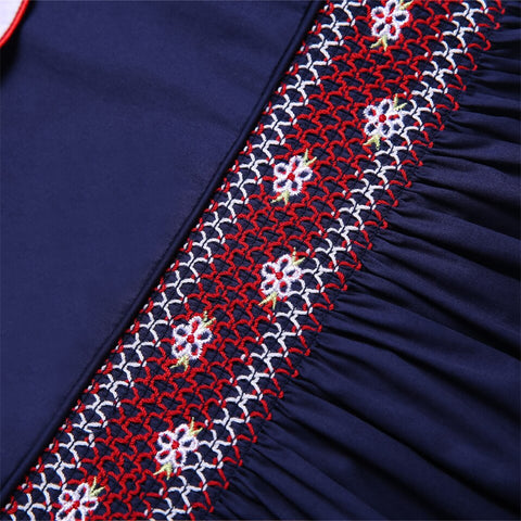 Pettigirl 2022 Luxury Eid Smocked Navy Party Children Dresses For Teenager Kid Baby Girls Designer Boutique Outfit Clothes 2-12Y