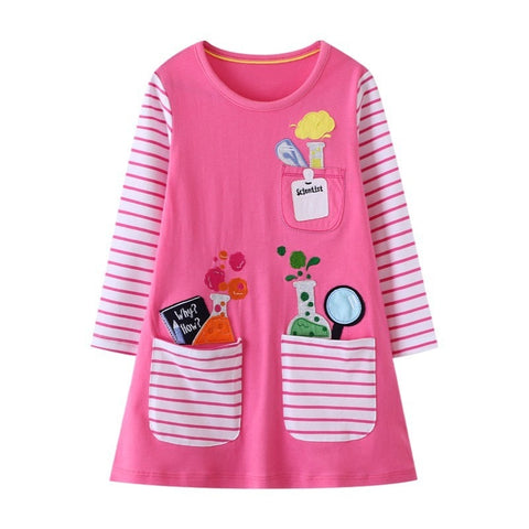 Jumping Meters Autumn Winter Children's School Dresses Long Sleeve Animals Embroidery Toddler Kids Frocks Costume Party Dress