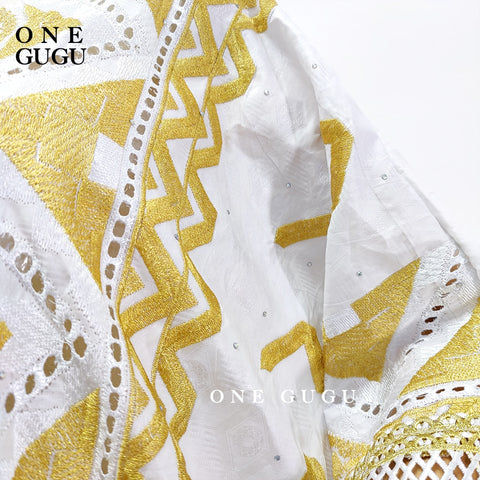 2022 Nigerian Original Bazin Dress Dashiki Gold Brocade Embroiderey Basin Clothing White Robe Wedding Party Lady Gown Dresses