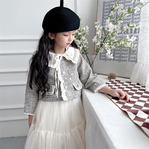 Princess Girls Clothes Set Spring Autumn Children Girls Outwear Coat +Tutu Dress 2pcs Vintage Sweet Outfits Suit for Girl 3-10y