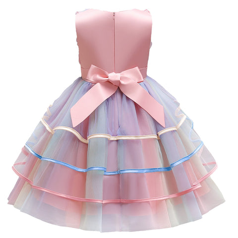 Kids Unicorn Dress for Girls Flower Rainbow Princess Fancy Birthday Party Dress Halloween Perform Costume Unicorn Girl Dress