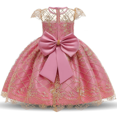 Summer Baby Girls Birthday Embroidery Floral Bow Dress Flower Girl Princess Evening Wedding Formal Gown Kids Party Gala Dresses