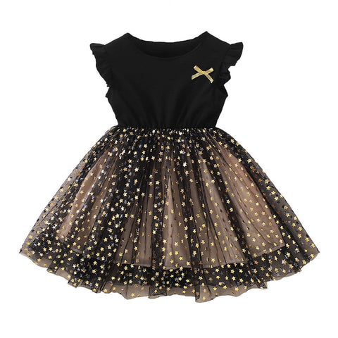 LJMOFA Summer Toddler Girl Dress Princess Cotton Tulle Tutu Dress for 2-6Y Kids Casual Birthday Party Star Shaggy Dress D236