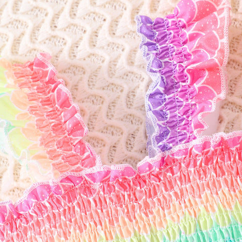 Summer Dress Girls Cartoon Animal Mermaid Butterfly Rainbow Flying Sleeve Kids Dresses Cotton Ruffles Toddler Girl Clothes 1-7Y