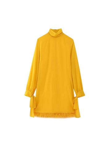 Nlzgmsj TRAF  Women Fashion Sexy Mini Tassel Dress Evening Party Elegant Long Sleeves bow decoration Evening Dress