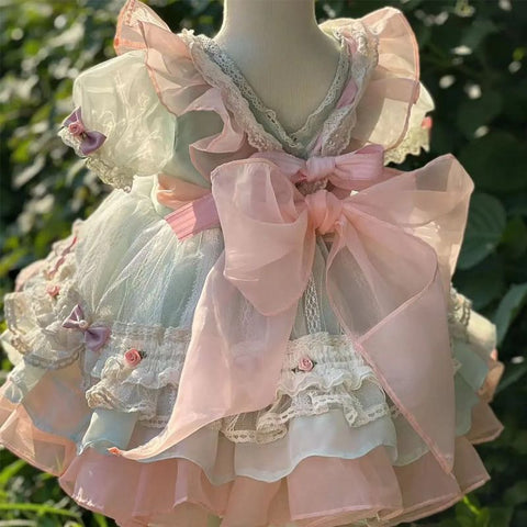 Girls Party Dresses Lolita Style  square collar Ball Gown Puff Sleeve Clothing for girls  Dress for baby Children"s Clothing