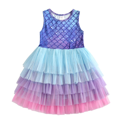 VIKITA Girls Summer Sleeveless Dress Children Birthday Party Tutu Dress Kids Cotton Costume Baby Girl Princess Dress  Clothes