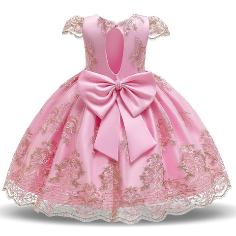 Summer Baby Girls Birthday Embroidery Floral Bow Dress Flower Girl Princess Evening Wedding Formal Gown Kids Party Gala Dresses
