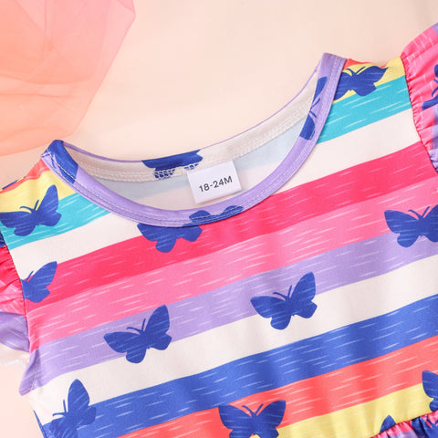 New Girls Dress Flying Sleeve Dress Baby Girls Kids Party Tutu Ruffle Rainbow Butterfly Dresses Cotton Newborn Costume for 2-9Y