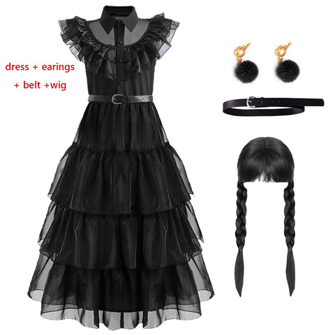 Wednesday Addams Cosplay For Girl Costume 2023 New Vestidos For Kids Party Dresses Carnival Easter Halloween Costumes 5-14 Years