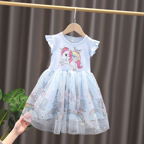 Girls Clothes 2023 New Summer Princess Dresses Flying Sleeve Kids Dress Unicorn Party Baby Dresses for Children Clothing 3-8Y