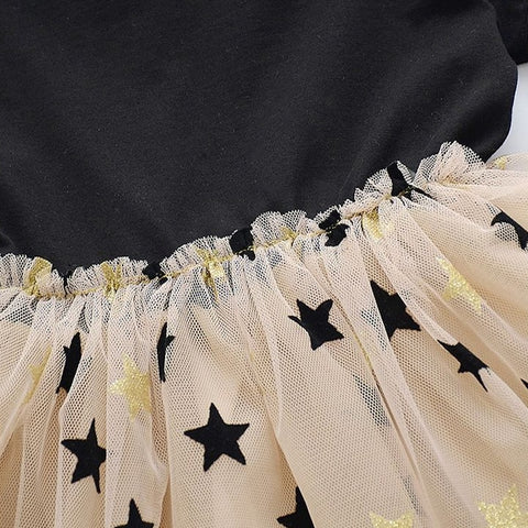 LJMOFA Summer Toddler Girl Dress Princess Cotton Tulle Tutu Dress for 2-6Y Kids Casual Birthday Party Star Shaggy Dress D236