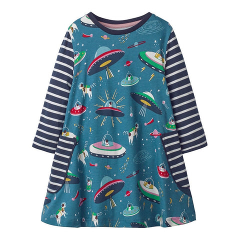 Jumping Meters Autumn Winter Children's School Dresses Long Sleeve Animals Embroidery Toddler Kids Frocks Costume Party Dress