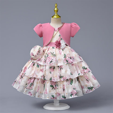 Yoliyolei Chiffon Layers Ball Dresses Children 3 Pcs Set 5 Years Birthday Kids Gown Summer Child Clothes Dress With Bag Coat