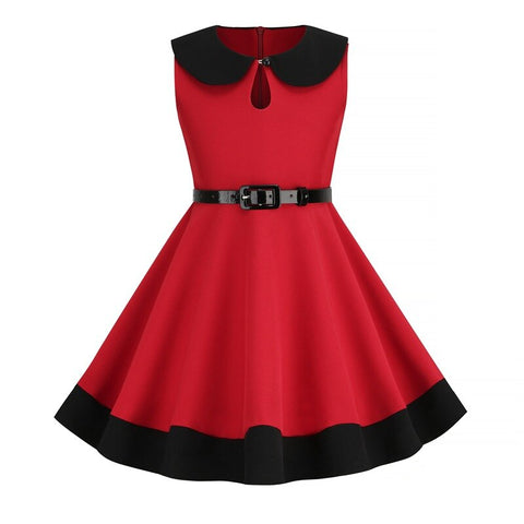 Kids Girls 50s Audrey Vintage Polka Dot Swing Party Rockabilly Dress Retro Peter Pan Doll Collar Wedding Casual Skater Dress