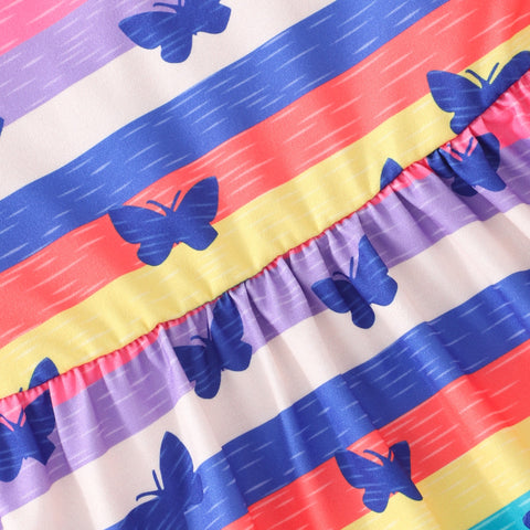New Girls Dress Flying Sleeve Dress Baby Girls Kids Party Tutu Ruffle Rainbow Butterfly Dresses Cotton Newborn Costume for 2-9Y
