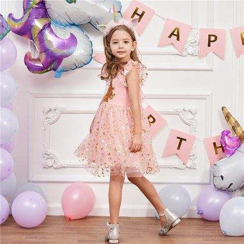 Girls Unicorns Dresses 2023 Summer Baby Girls Sequins Embroidery Dress Kids Elegant Princess Party Vestidos Children Tulle Dress