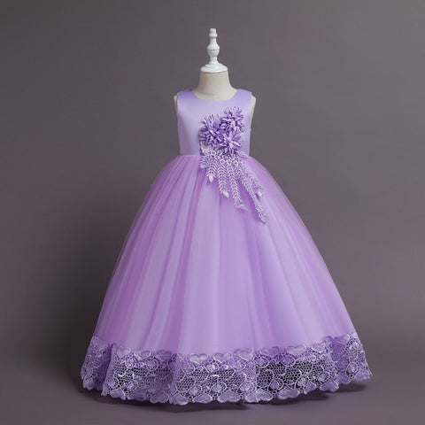 New Children Embroidery Fashion Dress Skirt Summer Long Lace Edge Princess Catwalk Dress Girls Flower Party Performance Dress
