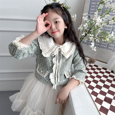 Princess Girls Clothes Set Spring Autumn Children Girls Outwear Coat +Tutu Dress 2pcs Vintage Sweet Outfits Suit for Girl 3-10y