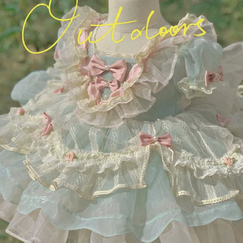 Girls Party Dresses Lolita Style  square collar Ball Gown Puff Sleeve Clothing for girls  Dress for baby Children"s Clothing