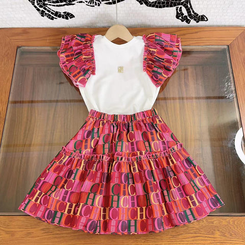 Light Luxury Children's Wear New Baby Girls' Dress Summer Fashion Breast Pin Letter Flying Sleeve Dress Cotton Evening Dress