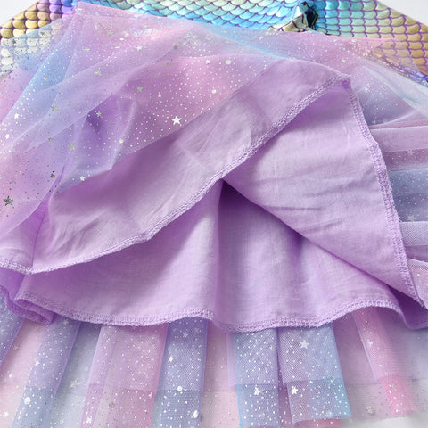 VIKITA Girl Mermaid Sequins Tutu Dress Ball Gown Performance Birthday Dancing Dresses Girls Layered Princess Elegant Party Dress