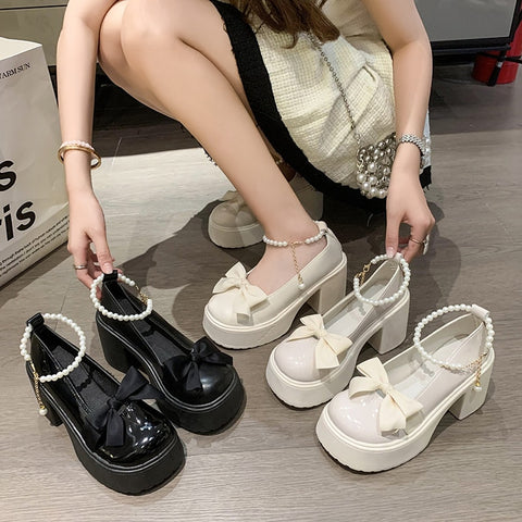 Lolita Shoes Women Japanese Girl Platform Black High Heels Fashion Mary Jane Chunky Platform Shoes Cosplay Female Sandals